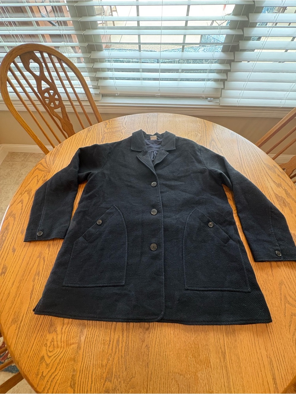 POETRY Linen Wool Blend Preppy Button Down Jacket Size 10 Navy Blue